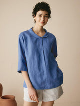 100% Linen Shawl V-Neck Half Sleeve Top JADE