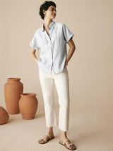 100% Linen Striped Classic Button-Front Shirt HUNTER