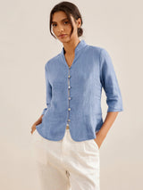 100% Linen Hand Button Fitted Jacket AMELIA