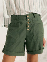 Linen Button-Fly Quarter Shorts LUCY