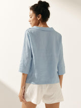 Linen Round Soft-Fold Collar Top LAURA