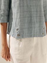 Linen Round Soft-Fold Collar Top LAURA