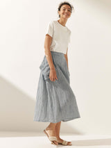 Linen Checked Elastic Waist Skirt MARINA