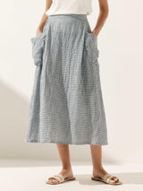 Linen Checked Elastic Waist Skirt MARINA