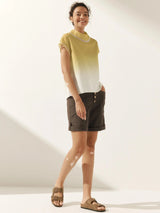 100% Linen Gingham Checked Cutout Turtleneck Top CAROL