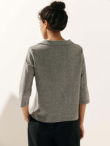 Linen Gingham Checked Round Soft-Fold Collar Top LAURA