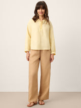 100% Linen Lace-Up Shirred Lantern Sleeve Blouse DOROTHEA