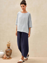 100% Linen Boatneck 3/4 Length Sleeve Top AURORA
