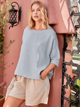 100% Linen Boatneck 3/4 Length Sleeve Top AURORA