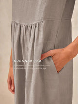 Linen Striped Cap Sleeve Washed Maxi Dress JOAN
