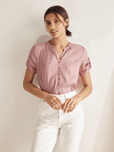 100% Linen Gathered-Neck Shirt URSULA