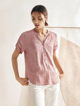 100% Linen Gathered-Neck Shirt URSULA