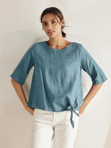 100% Linen Side-Tie Button-Back Boxy Top ELSIE