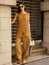 100% Linen Banana Cut Pants with Pockets EDELINE