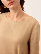 100% Linen Side-Gathered Bow Maxi Dress ESMERALDA