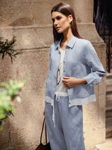 100% Linen Buttoned Closure Color-Blocked Shirt JANICE