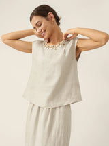 100% Linen Cap Sleeve Beaded Top BIANCA