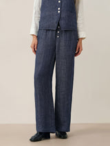 100% Linen Denim Texture Elastic Waist Straight Leg Pants HAZEL
