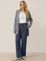 100% Linen Denim Texture Elastic Waist Straight Leg Pants HAZEL