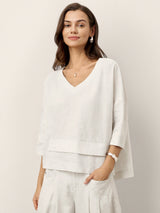 100% Linen Drop Shoulder Asymmetric Layered Hem Overtop VIOLA