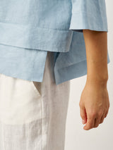 100% Linen Drop Shoulder Asymmetric Layered Hem Overtop VIOLA