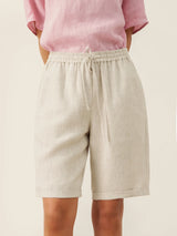 100% Linen Elastic Drawstring Waist Capri Pants XIMENA