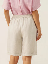 100% Linen Elastic Drawstring Waist Capri Pants XIMENA