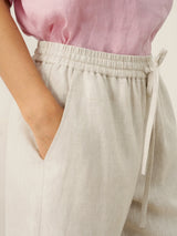 100% Linen Elastic Drawstring Waist Capri Pants XIMENA
