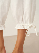 100% Linen Elastic Waist Ruffled Cuff Pants RUBY