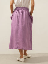 Linen Checked Elastic Waist Skirt MARINA