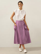 Linen Checked Elastic Waist Skirt MARINA