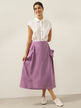 Linen Checked Elastic Waist Skirt MARINA
