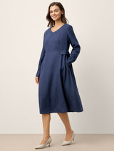100% Linen Gathered Waist Flap Detail Midi Dress DIANA