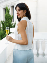 100% Linen Halter Neck Tie-Front Crop Top FAYE