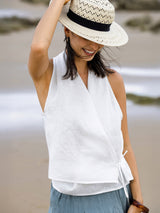 100% Linen Halter Neck Tie-Front Crop Top FAYE