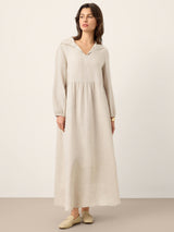 100% Linen Sculpted-Hood Caftan Maxi Dress LINETTE