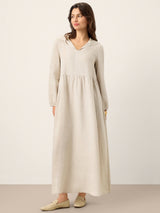 100% Linen Sculpted-Hood Caftan Maxi Dress LINETTE