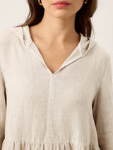 100% Linen Sculpted-Hood Caftan Maxi Dress LINETTE