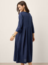 100% Linen Inverted Pleat Waist Button Midi Dress IMARA