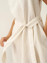 100% Linen Mandarin Collar Maxi Dress with Detachable Belt MARGARET