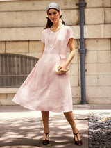 100% Linen Natural Summer V-Neck Dress ALEXA