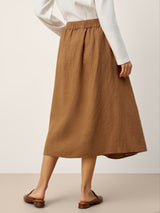 100% Linen Pleated Side Button Skirt LILITH