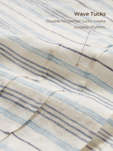 100% Linen Pleated Striped Pullover Top VIA
