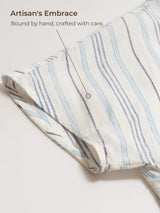 100% Linen Pleated Striped Pullover Top VIA
