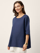 100% Linen Relaxed Back Button Top with Tab Sleeves SYLVANA