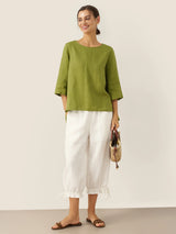 100% Linen Elastic Waist Ruffled Cuff Pants RUBY