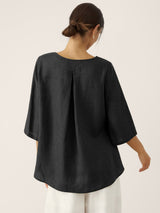 100% Linen Round Neck Asymmetrical Hem Top BRIANNA