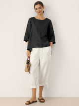 100% Linen Round Neck Asymmetrical Hem Top BRIANNA