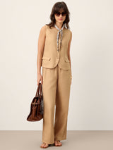 100% Linen Cinch-Back Sleeveless Tailored Vest BRONWYN