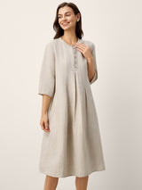 100% Linen Ruffle Trim Inverted Pleat Midi Dress LAVINIA